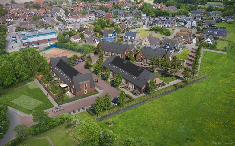 Visualisatie (beeld) van de te bouwen woningen aan de Jacob Daalderstraat in Oosterend