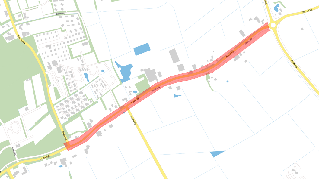 plattegrond met daarop aangegeven het gedeelte van de Rozendijk dat heringericht zal worden